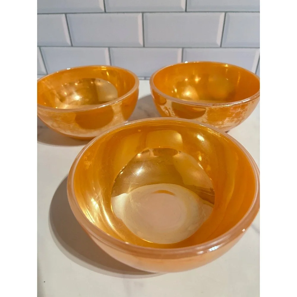 Vintage Anchor Hocking Peach Luster Cereal Bowls Set of 3 Oven Proof 291 USA 5